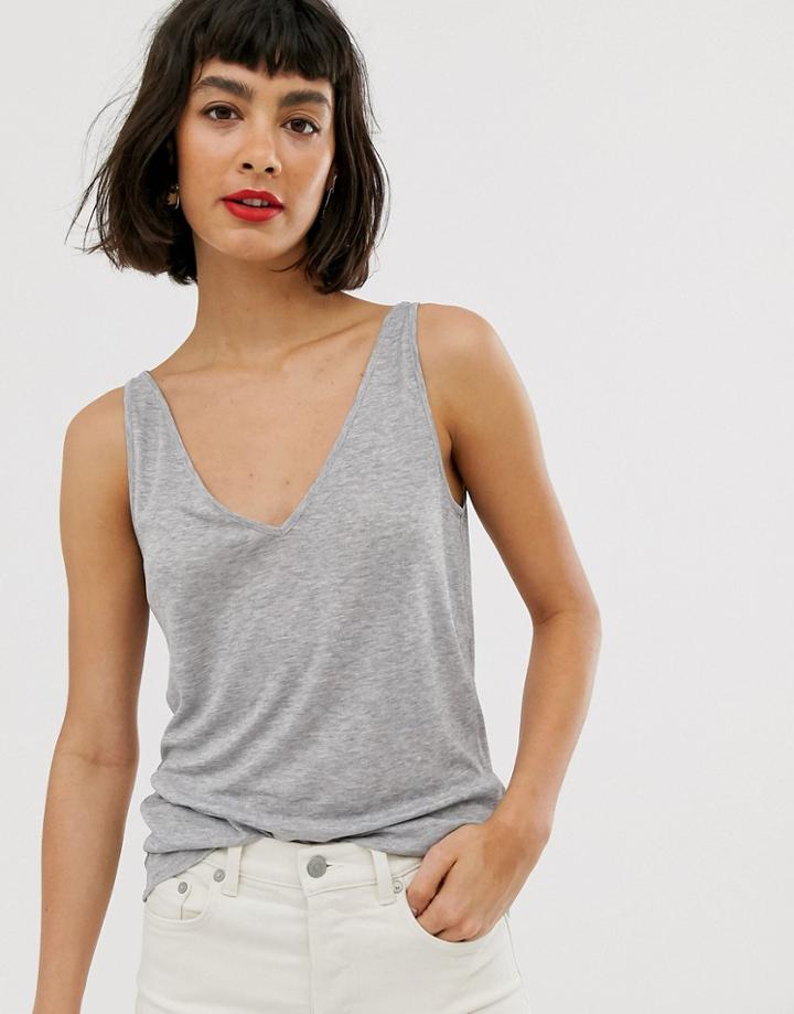 & Other Stories V-neck Tank Top In Gray Marl - Gray
