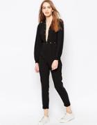 Daisy Street Jumpsuit With Plunge Neck And Stud Detail - Black