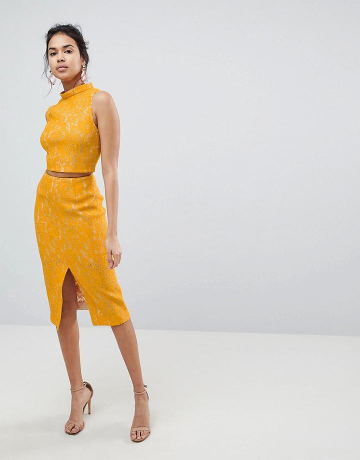 Keepsake Every Way Lace Midi Skirt - Yellow