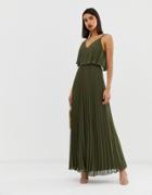 Asos Design Pleated Crop Top Maxi Dress - Green