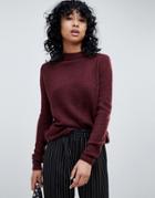 Pieces Ribbed High Neck Wool Blend Sweater - Red