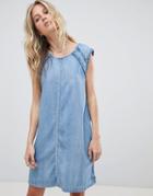 Replay Denim Dress With Ruffle Detail - Blue