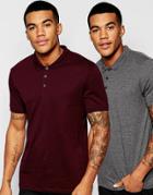 Asos 2 Pack Jersey Polo Shirt In Gray/burgundy Save - Multi
