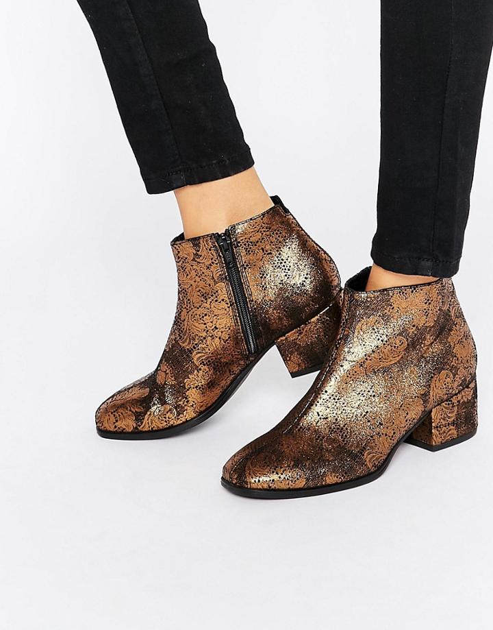 Vagabond Daisy Bronze Metallic Heeled Ankle Boots - Gold