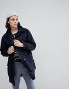 Asos Parka With Funnel Neck In Navy - Navy