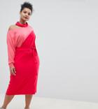 Asos Design Curve Color Block Dress With Wrap Belt - Multi