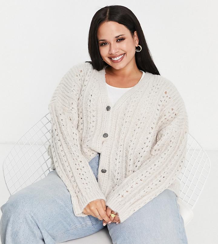 Only Curve Recycled Blend Knit Cardigan In Stone-neutral