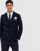 Moss London Skinny Double Breasted Suit Jacket In Navy - Navy