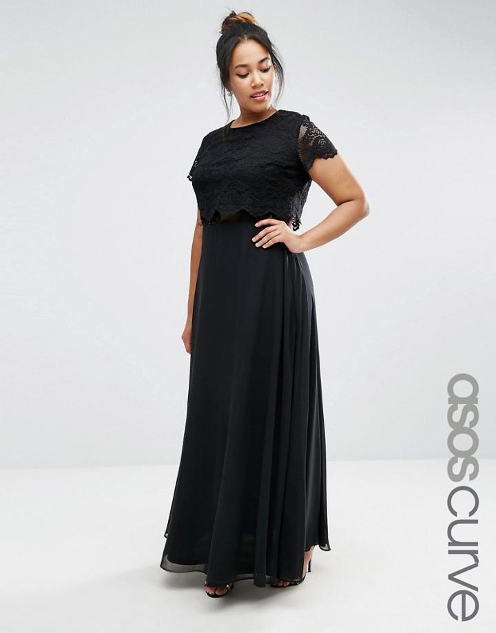 Asos Curve Maxi Dress With Lace Crop Top - Black
