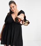 Asos Design Curve Recycled Flutter Sleeve Mini Beach Dress In Black