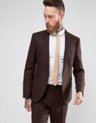 Asos Slim Suit Jacket In Brown Harris Tweed 100% Wool - Brown