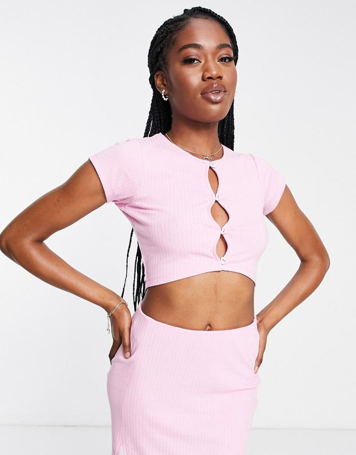 Miss Selfridge Ribbed Cap Sleeve Cardigan - Part Of A Set-pink