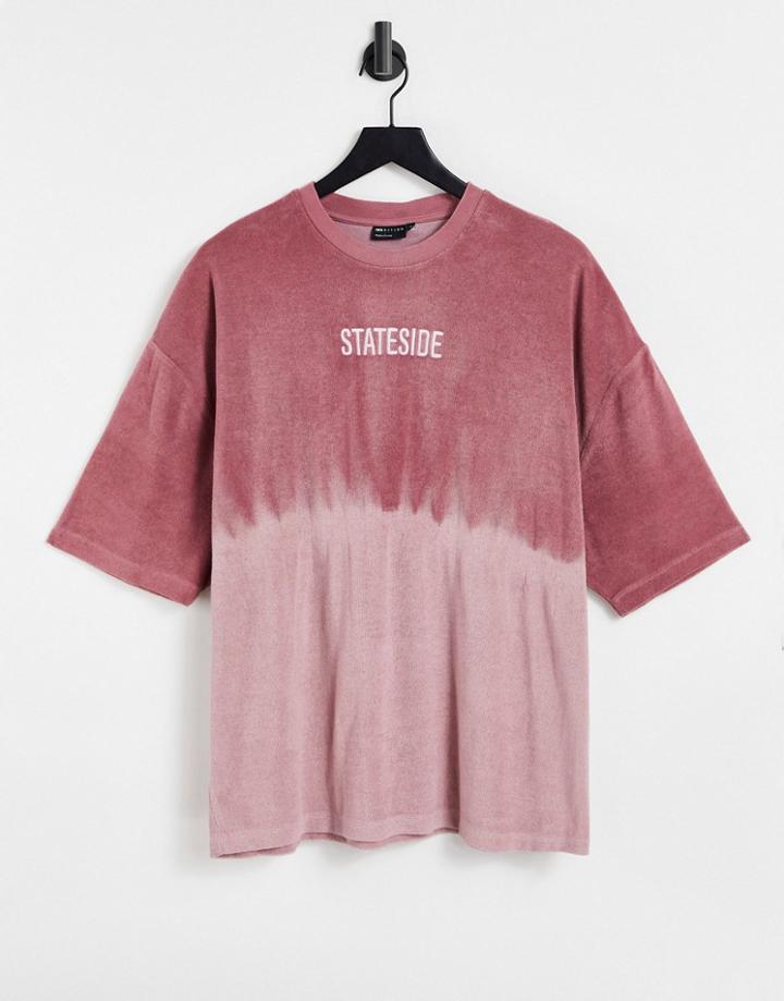 Asos Design Oversized T-shirt In Towelling Tie Dye & Text Print-pink