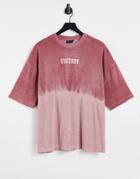Asos Design Oversized T-shirt In Towelling Tie Dye & Text Print-pink