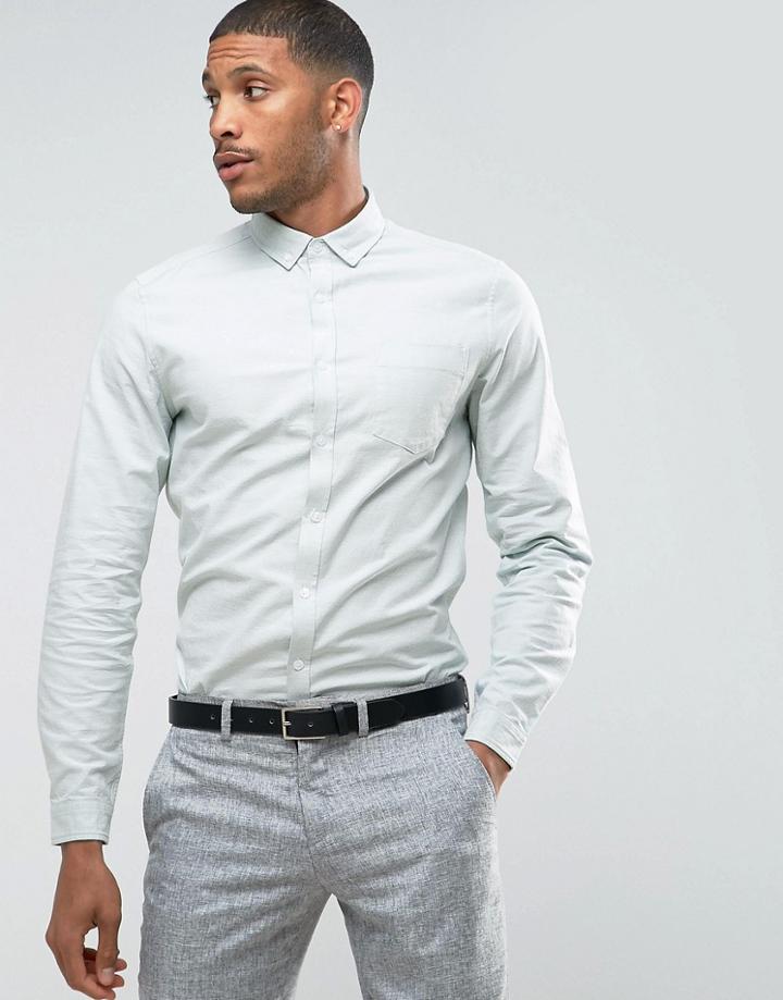 Asos Casual Slim Oxford Shirt With Stretch In Green - Green