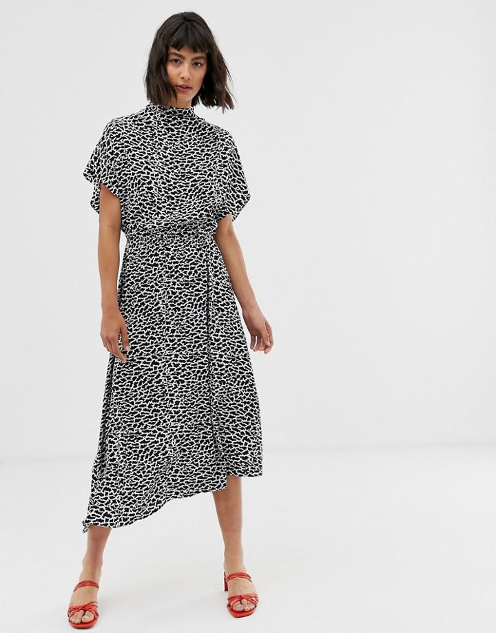 & Other Stories Cracked Print Midi Dress In Black-multi