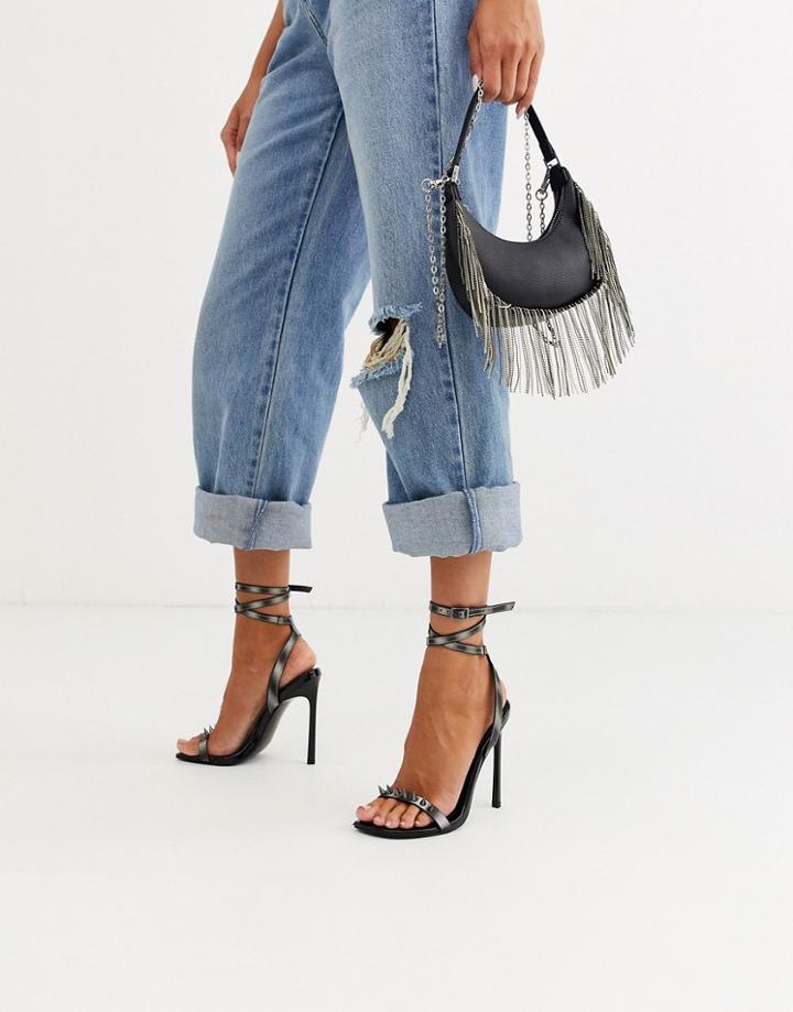 Asos Design Number Barely There Heeled Sandals With Studs In Reflective