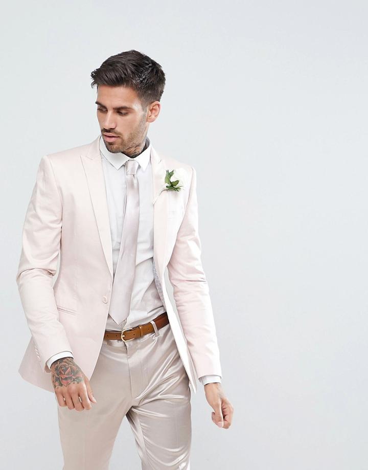 Asos Wedding Super Skinny Blazer In Blush Cotton Sateen - Cream
