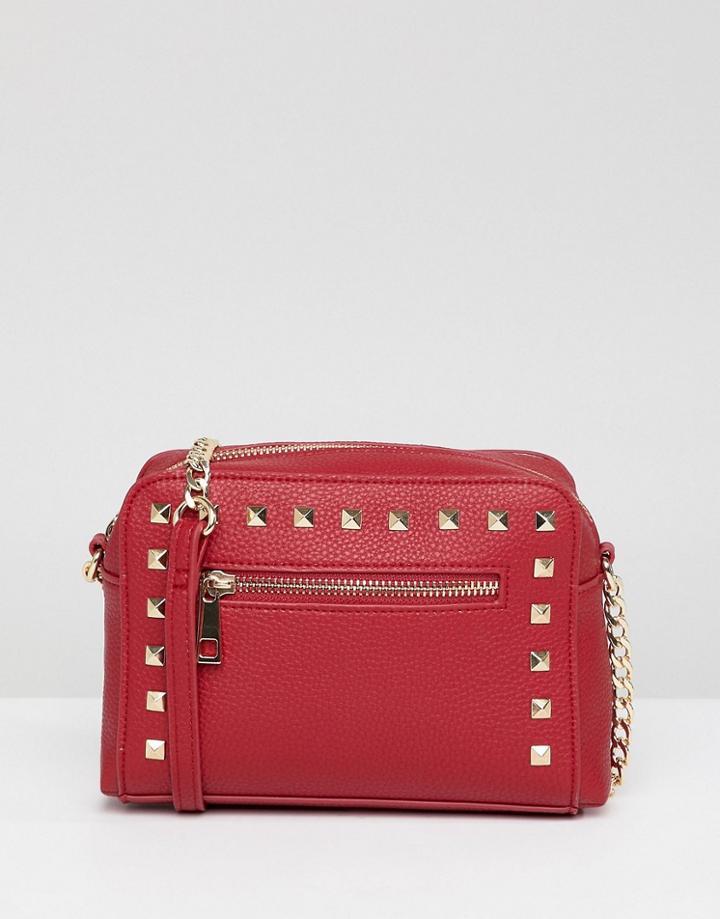 Asos Design Stud Zip Front Cross Body Bag - Red
