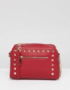 Asos Design Stud Zip Front Cross Body Bag - Red