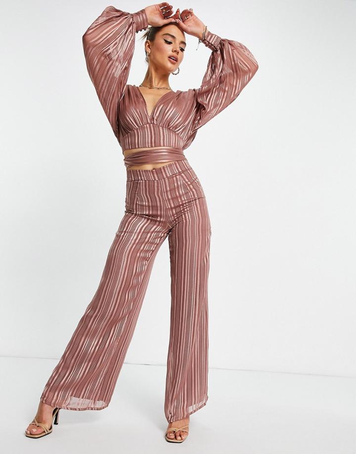 Asos Design Coordinating Wide Leg Pants In Satin Jacquard In Rust-multi