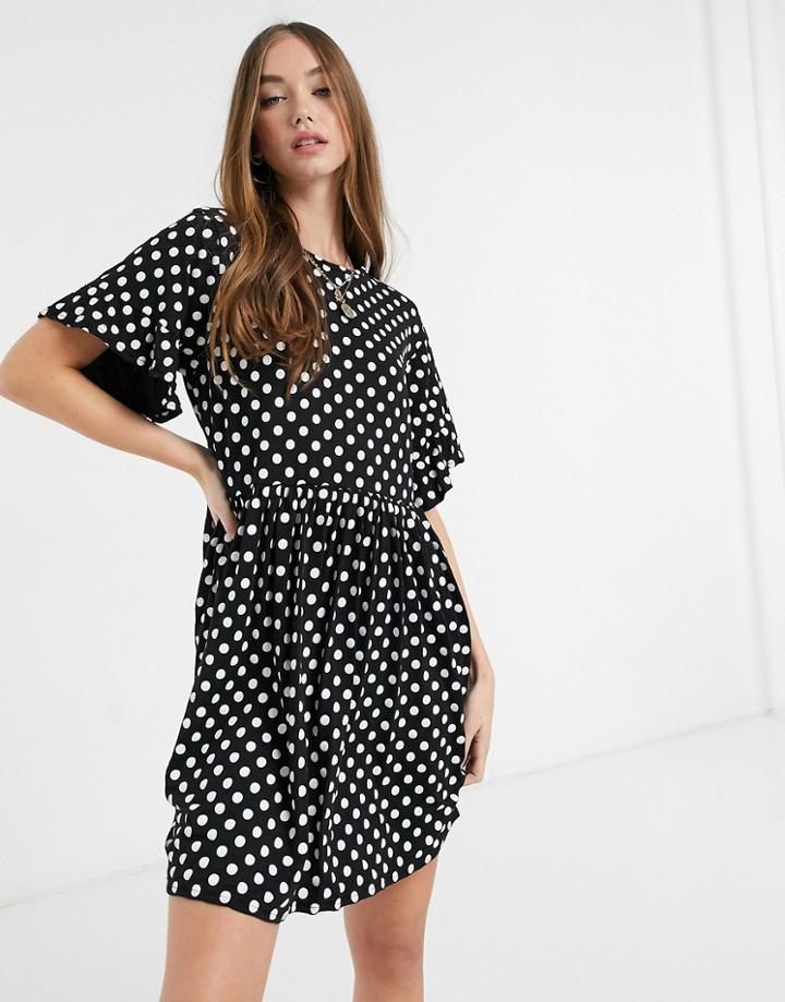 New Look Mini Tea Dress In Black Polka Dot