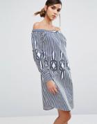 Closet London Bardot Mini Dress In Stripe - Multi