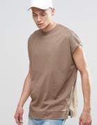 Asos Super Oversized Sleeveless T-shirt In Heavyweight Jersey With Side Zips In Brown - Coco Brown