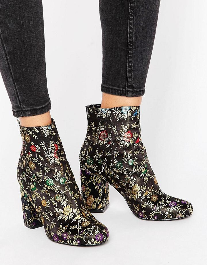Shoelab Embriodered Satin Boot - Black