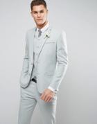 Asos Wedding Skinny Suit Jacket In Sage Green Stretch Linen Cotton - Green