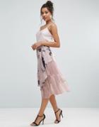 Asos Satin Deconstructed Skirt With Lace Detail In Floral Print - Mult