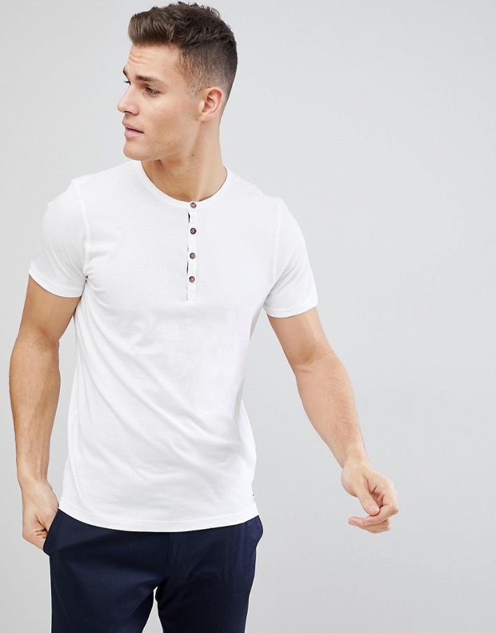 Brave Soul Contrast Placket Grandad Neck T-shirt - White