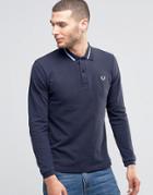 Fred Perry Laurel Wreath Ls Polo Shirt Single Tipped Pique In Slim Fit - Navy