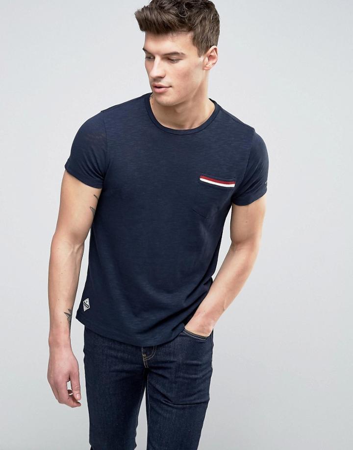 Tommy Hilfiger Falco Slub T-shirt Tipped Pocket In Regular Fit - Navy