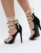 Prettylittlething Rope Tie Up Heeled Sandals - Black