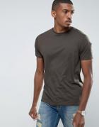 Brave Soul Longline T-shirt With Zip Detail - Green