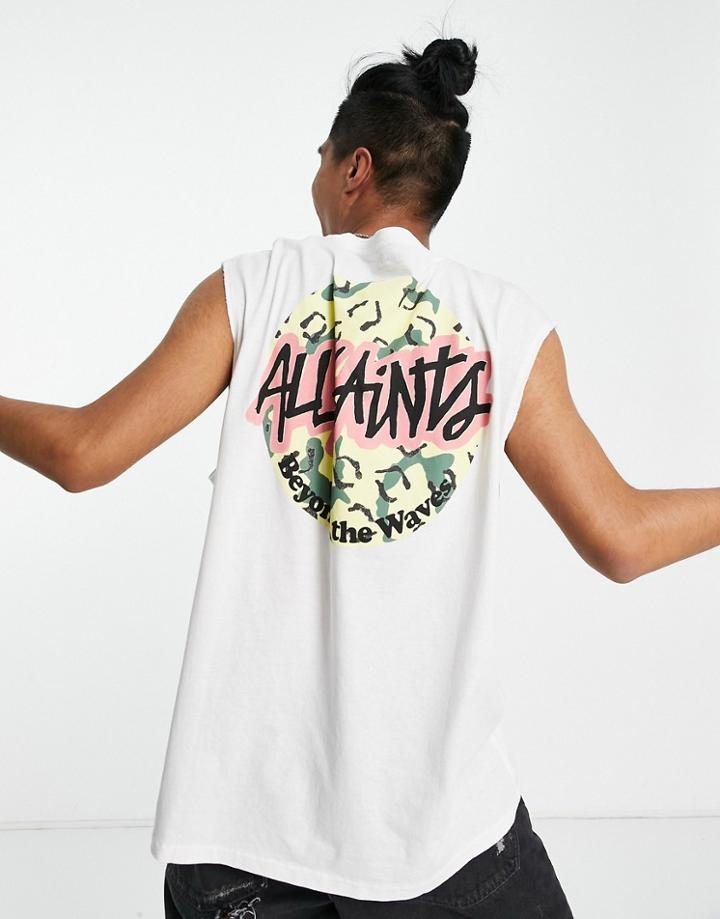 Allsaints Shredder Sleeveless Tank Top With Backprint In White
