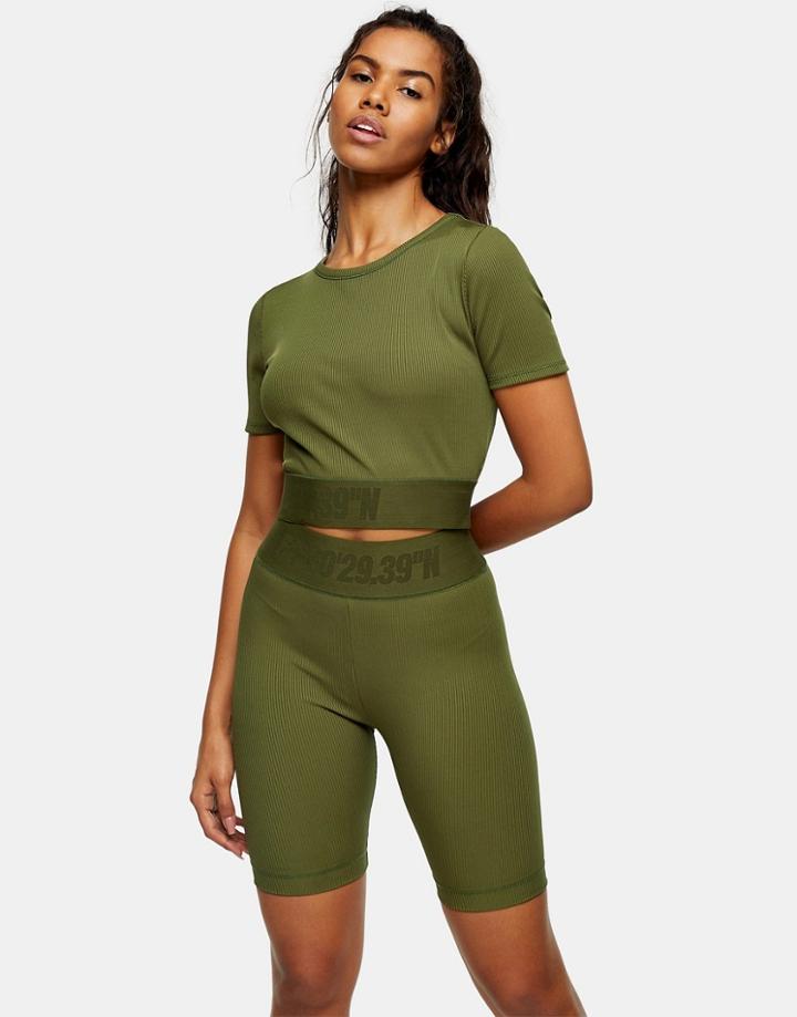 Topshop Sports Crop Top In Khaki-green