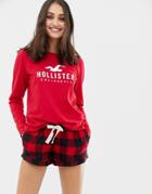Hollister Pyjama Shorts In Check - Red