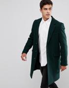 Asos Wool Mix Overcoat In Bottle Green - Green