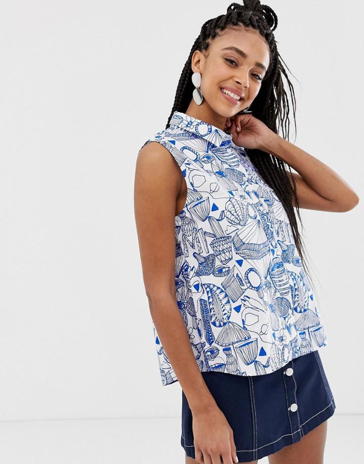 Monki Sleeveless Printed Shirt - Multi