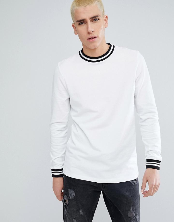 Asos Long Sleeved T-shirt With Contrast Tipping In Pique - White