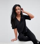 Asos Petite T-shirt With V-neck In Linen Mix - Black