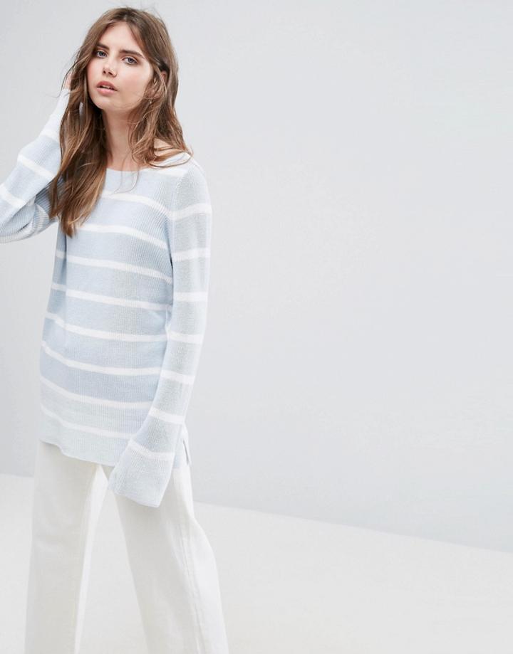 Vero Moda Stripe Sweater With Fluted Cuff - Gray