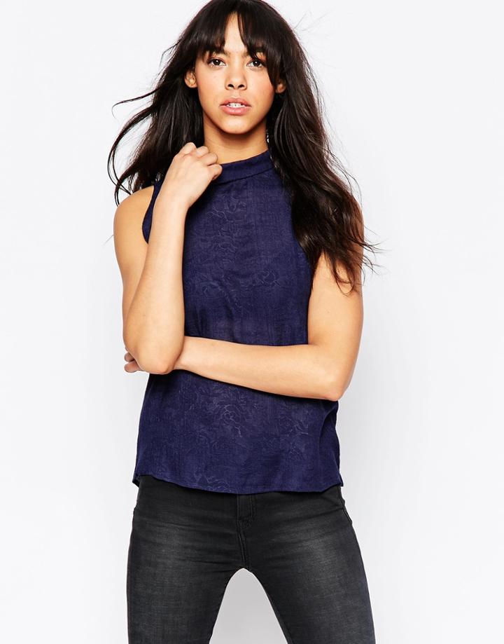 Minimum High Neck Embossed Top - Navy