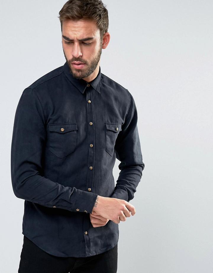 Boss Orange By Hugo Boss Slim Fit Faux Suede Shirt - Black