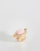 Asos Design Opulent Engraved Faux Rose Quartz Stone Ring - Gold