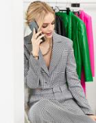 Extro & Vert Boxy Cropped Blazer Dogtooth Check-black