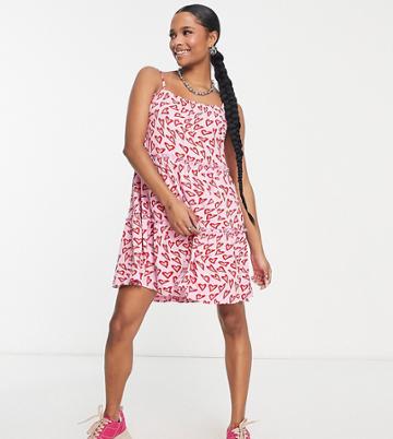 Urban Threads Petite Tiered Swing Dress In Heart Print-multi