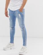 Siksilk Super Skinny Jeans In Light Wash With Side Detail-blue